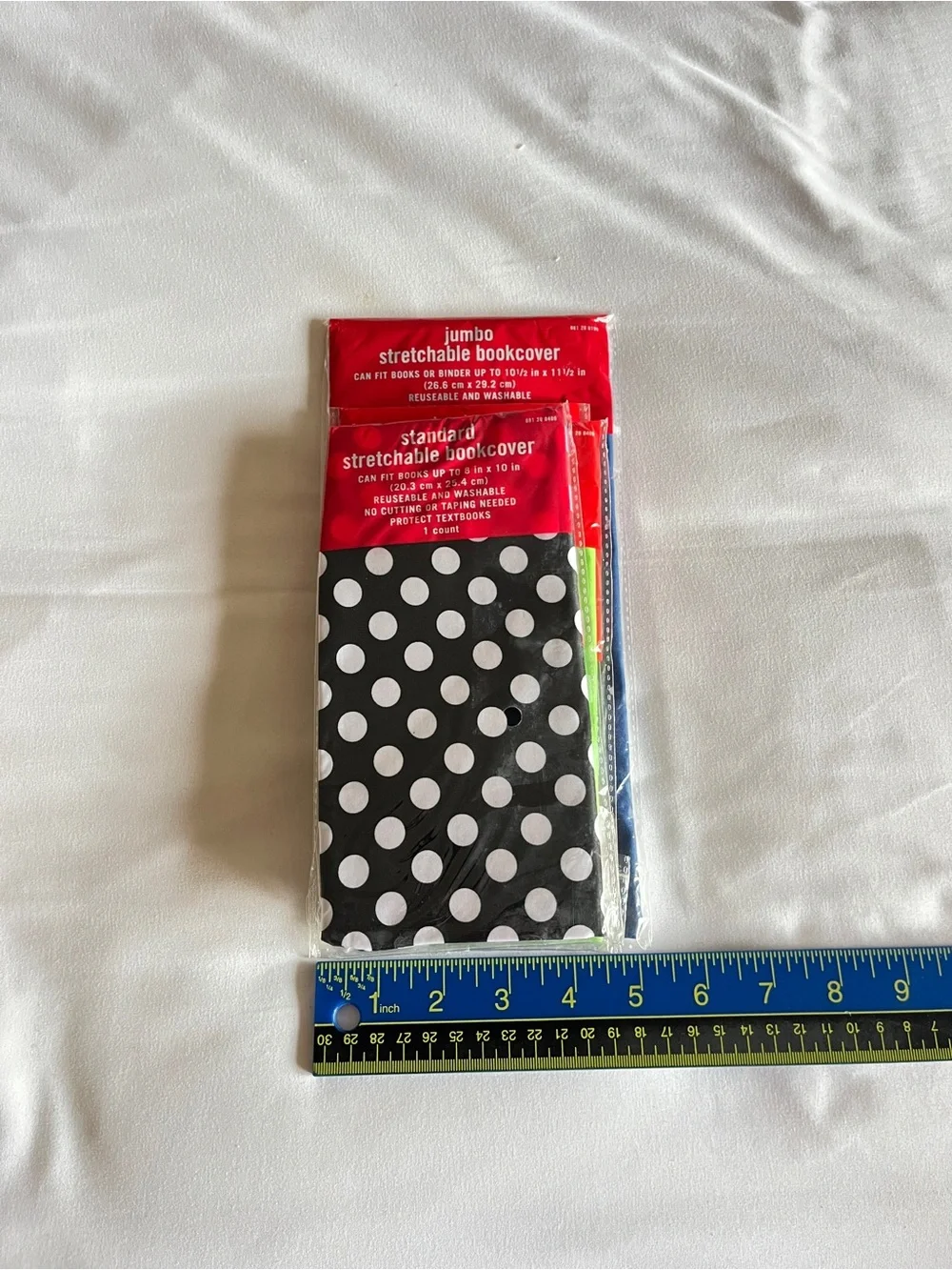 Target Stretchable Bookcover Lot (4) Jumbo & Standard Navy Pink Green Polka Dot